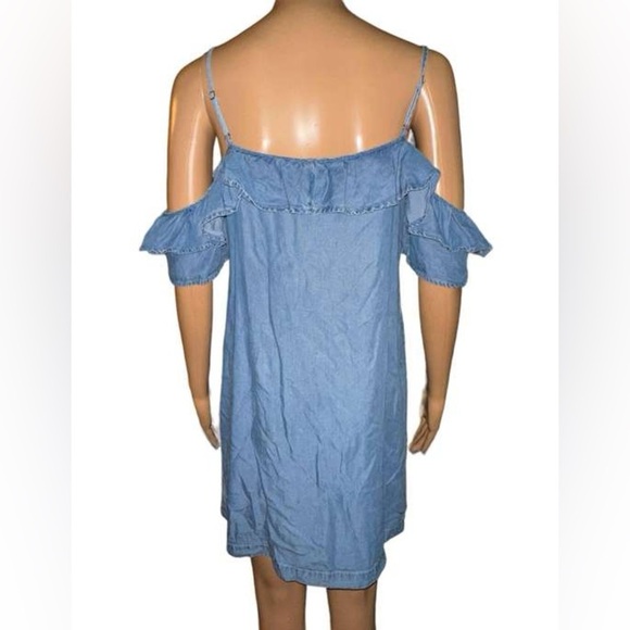 Abercrombie Fitch Blue DENIM Jean Ruffle Cold Shoulder Dress - Picture 4 of 4